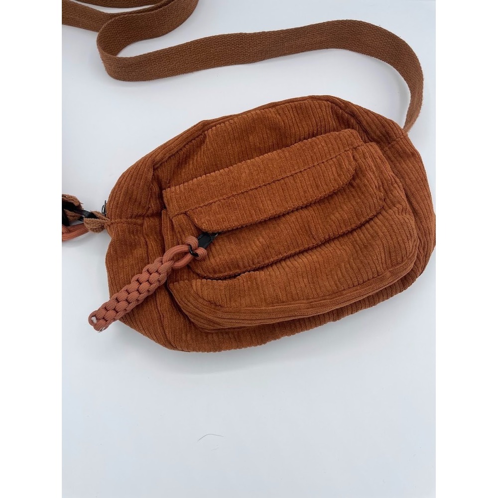 Rust Brown Corduroy Crossbody Messenger Bag Multi Pocket Y2K Boho